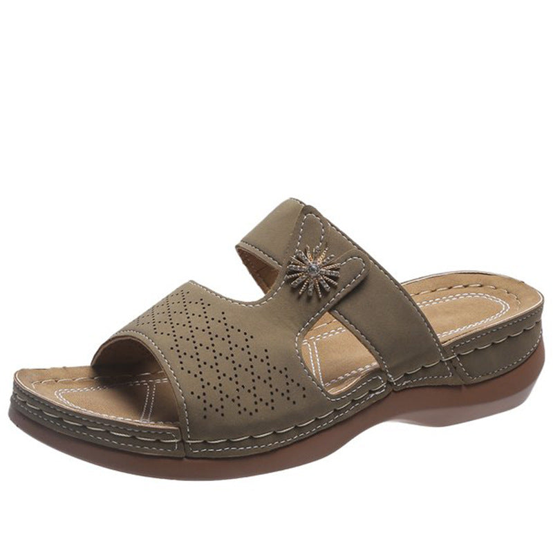 Embroidered Fish Mouth women's thick bottom hollow sandals by Plush Fashion Hub, featuring intricate embroidery and stylish design.