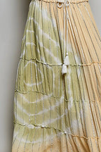 Shopimist shimmer tiered maxi skirt with reverse ruffle details, smocked waist, and flowing length, perfect for stylish summer wear.
