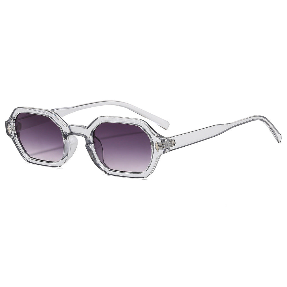 Polygonal small-frame sunglasses with hexagonal shape and UV protection, unisex eye wear by Plush Fashion Hub.