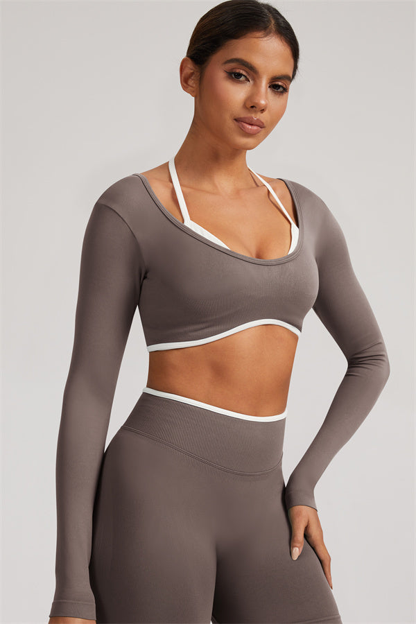 Fitglutes Activewear long sleeve crop top and leggings 2-piece set, stylish gymwear for workout and active lifestyle.
