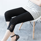 Women’s lace trim stretch leggings from FitiqueFit, designed for activewear, featuring a stylish lace detail and comfortable fit.