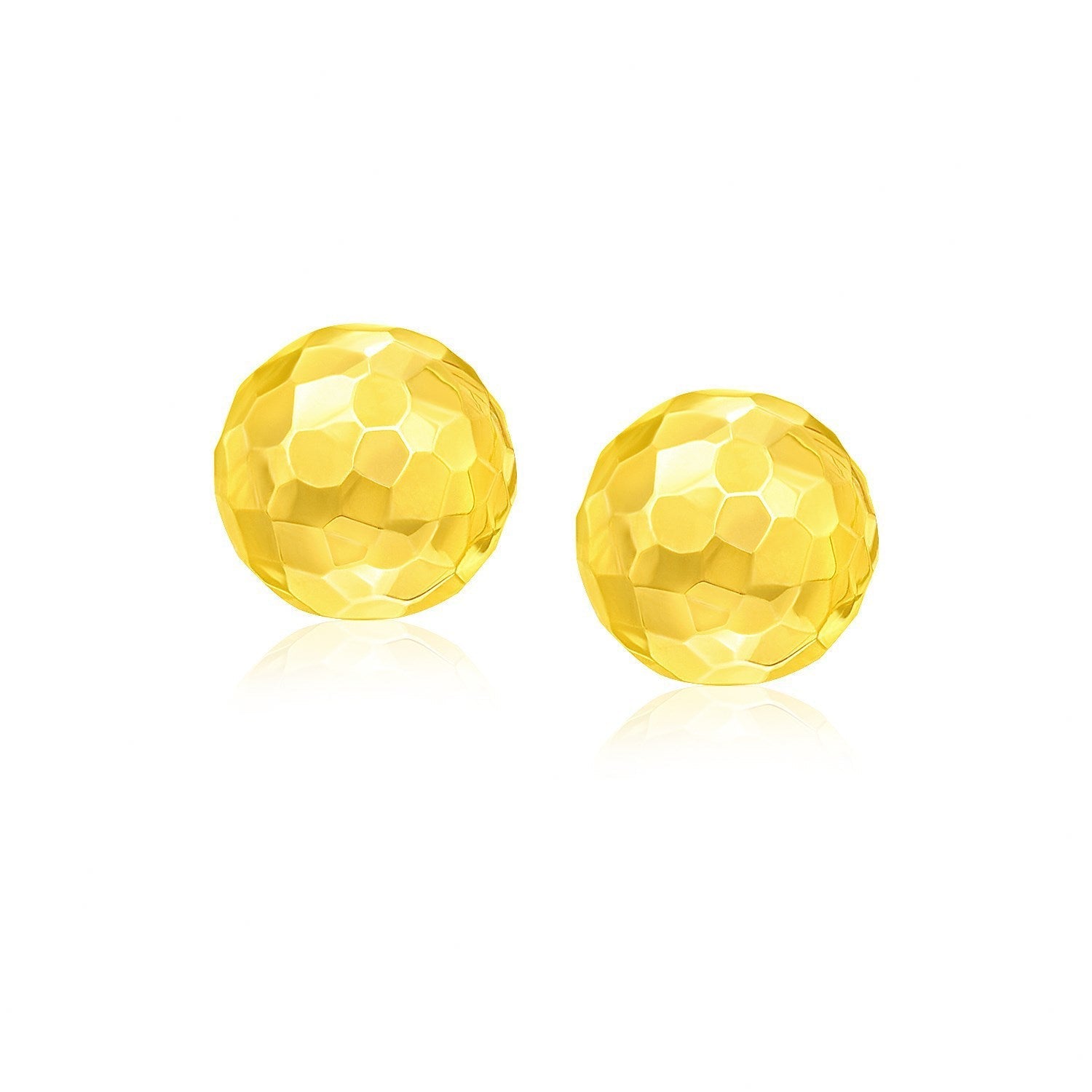 14k yellow gold round faceted style stud earrings with a polished finish, designed for a classic and elegant look.