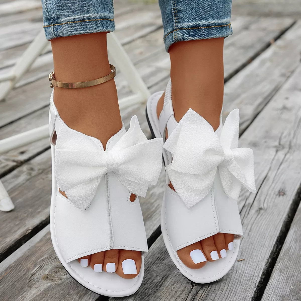 Shopimist open toe bow sandals featuring stylish design and comfortable straps, perfect for warm weather and casual outfits.
