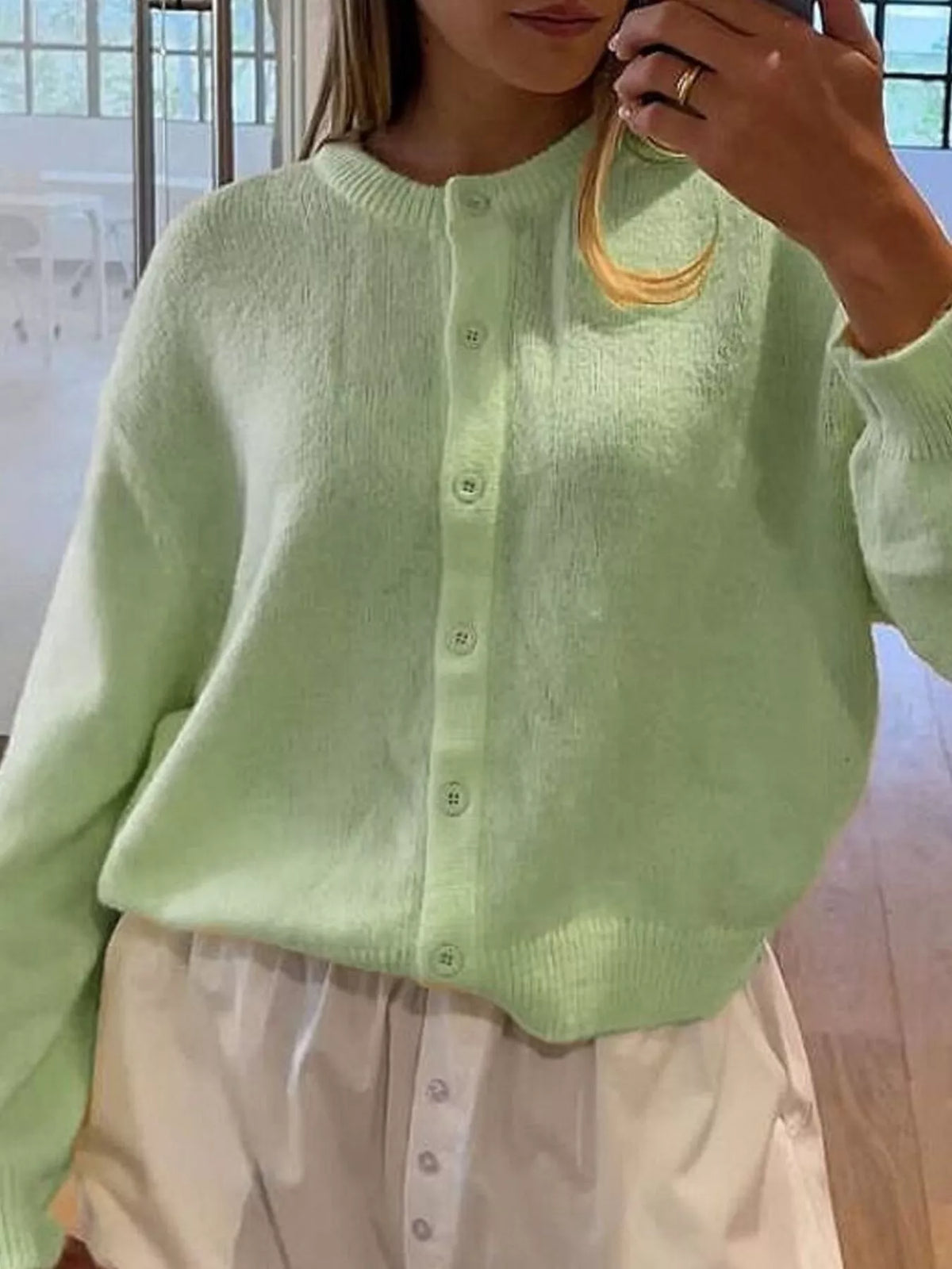 Simply Love button-down knit cardigan with long sleeves and a cozy, textured design, perfect for casual or layered wear.