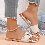 Shopimist buckle decor open toe sandals featuring stylish straps and a comfortable flat sole, perfect for casual summer wear.