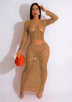 Sequin mesh cutout maxi dress by Plush Fashion Hub featuring shimmering sequins and stylish cutout details.
