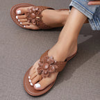 Shopimist flower toe post sandals with colorful floral straps and comfortable flat soles, perfect for summer wear.