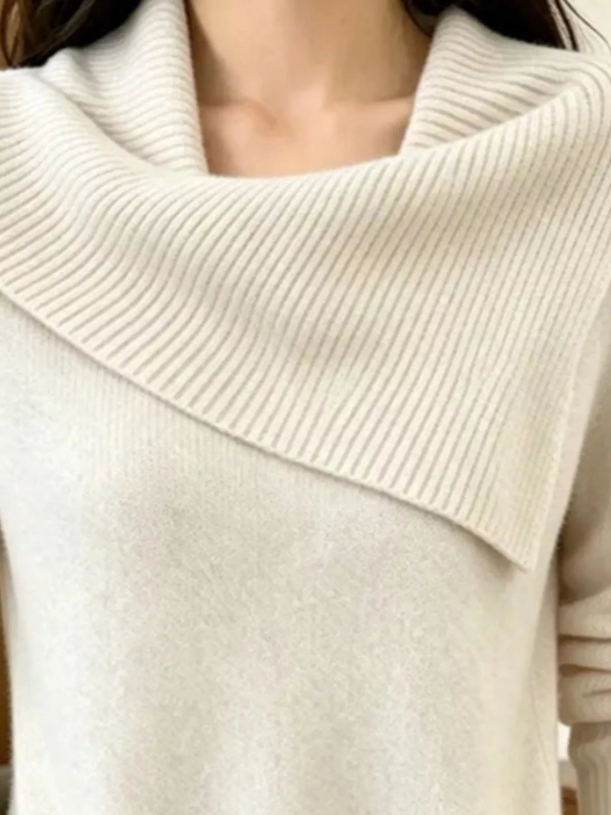 Plus size Trendsi ribbed collar sweater with asymmetric design, featuring a cozy, full-size fit and stylish ribbed details.