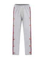 Plus size men's plaid trim snap-button track pants by Shopimist featuring full size fit and athletic style.