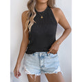 Women’s summer halter tank top from Plush Fashion Hub, sleeveless racerback knit sweater vest, casual summer wear.