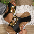 Shopimist open toe wedge sandals with a stylish design, featuring a comfortable cork wedge heel and adjustable ankle strap.