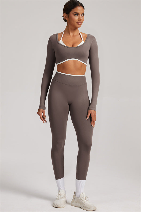 Fitglutes Activewear long sleeve crop top and leggings 2-piece set, stylish workout gymwear for active women.