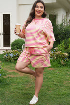 Plus size Lilliana Stripe Boxy loungewear set by Threaded Pear, featuring a striped top and matching bottoms.