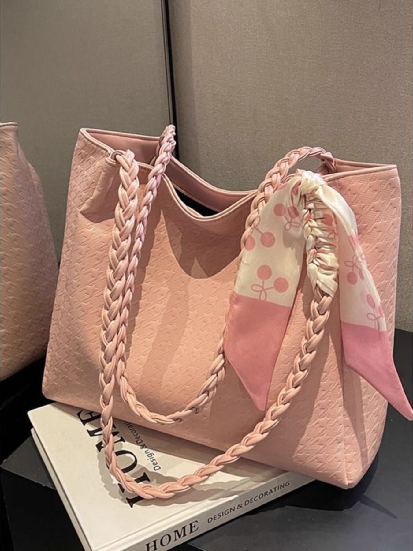 Shopimist braided handle tote bag with durable woven design and spacious interior, perfect for everyday carrying.