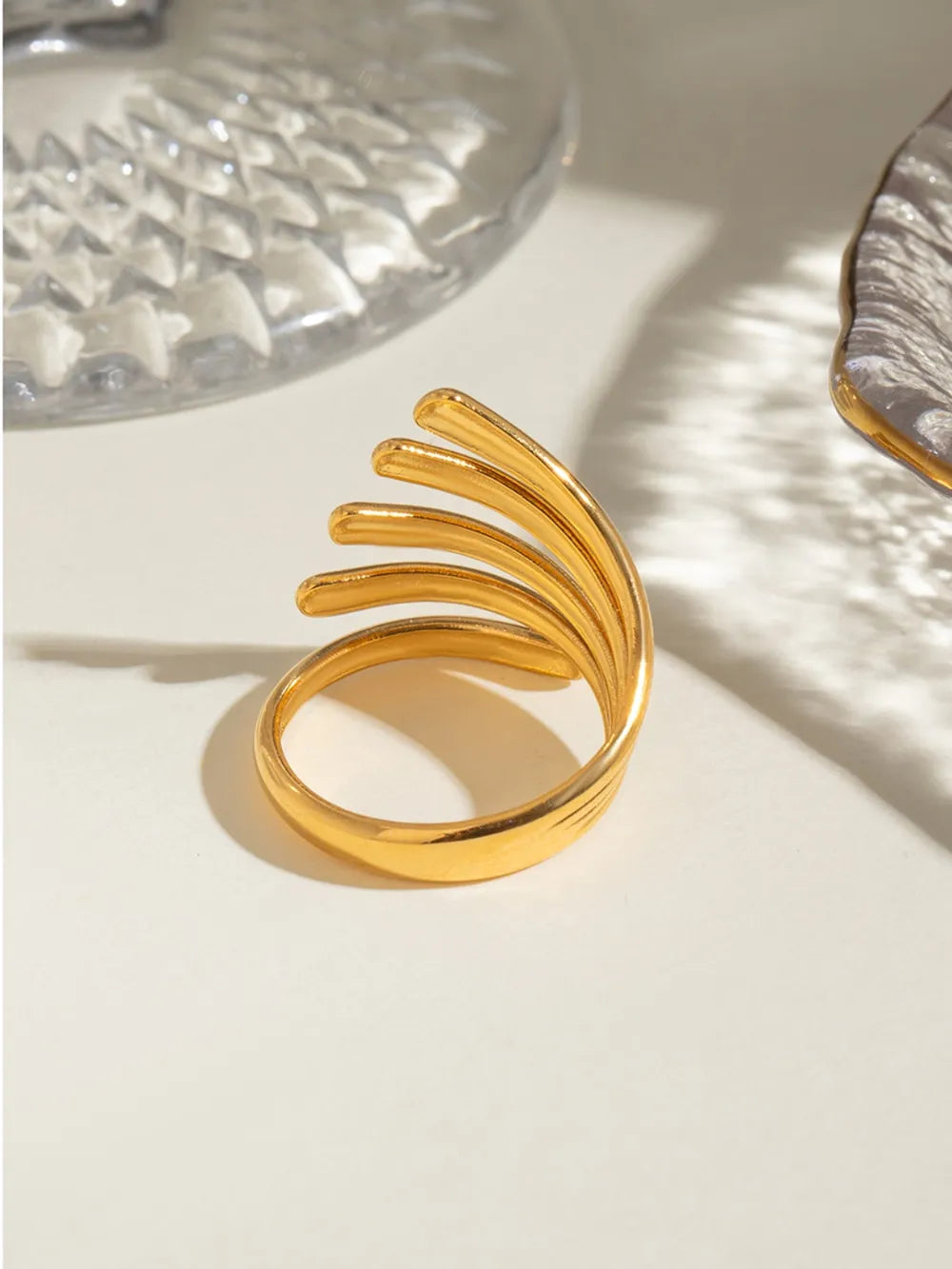 18K gold-plated stainless steel open ring with irregular line design, stylish jewelry piece from Shopimist