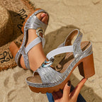 Open toe block heel sandals by Shopimist featuring stylish design and comfortable chunky heels.