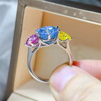 Sterling silver ring with a 5 carat moissanite gemstone, showcasing a sparkling, elegant design.