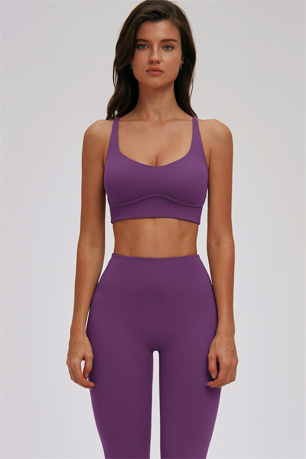 Kinetic Cross Back Sports Bra and Leggings 2-piece set by Plush Fashion Hub, featuring a stylish cross-back sports bra and matching leggings.