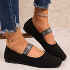 Rhinestone embellished square toe slip-on flats for women, trendy casual shoes with chic design and comfortable fit.