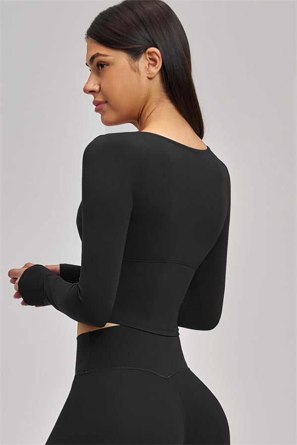 Fitglutes Activewear long sleeve crop top, stylish gymwear with fitted design, perfect for workouts and active lifestyles.