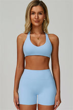 Fitglutes Activewear Seraphine sports bra and shorts 2-piece set, gymwear and workout clothes, shown in black fabric with athletic fit.
