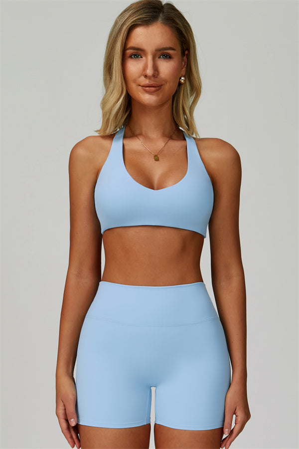 Seraphine sports bra and shorts 2-piece set by Plush Fashion Hub, featuring a comfortable athletic design in bright colors.