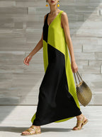 Women's color block sleeveless maxi dress by Trendsi, lightweight summer dress with vibrant color panels and flowing fabric.