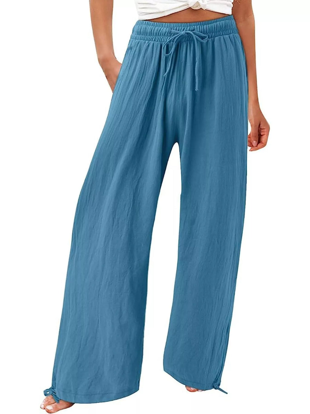 Plus size wide leg pants with drawstring waist from Shopimist, featuring a relaxed fit and full-length design.