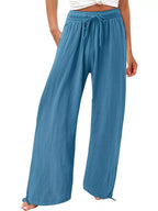 Plus size wide leg pants with drawstring waist from Shopimist, featuring a relaxed fit and full-length design.