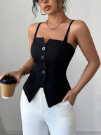 Women's fitted sleeveless cami tank top with button-front and V-neck, perfect for summer, by Trendsi.