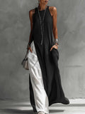 Women's sleeveless off-shoulder loose maxi dress with pockets from FitiqueFit, casualwear, shown in a relaxed fit with a flowing silhouette.