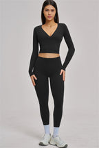 Fitglutes Activewear long sleeve crop top with fitted design, showcasing the stylish, comfortable gymwear for workout and sports activities.