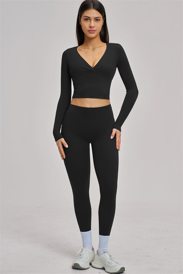 Fitglutes Activewear long sleeve crop top with fitted design, showcasing the stylish, comfortable gymwear for workout and sports activities.