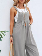 Plus size Shopimist casual wide-leg jumpsuit with pockets, full-length overalls, comfortable and stylish for everyday wear.
