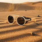 Retro round leather frame sunglasses by FitiqueFit featuring vintage style eyewear with classic leather accents and round lenses.