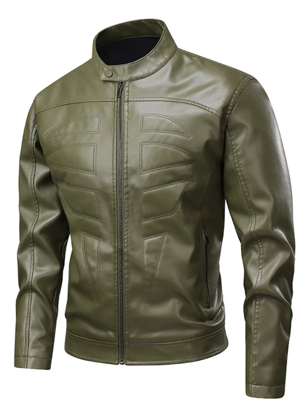 Men's full-size leather zip-up jacket by Shopimist, featuring a classic design and durable leather material.