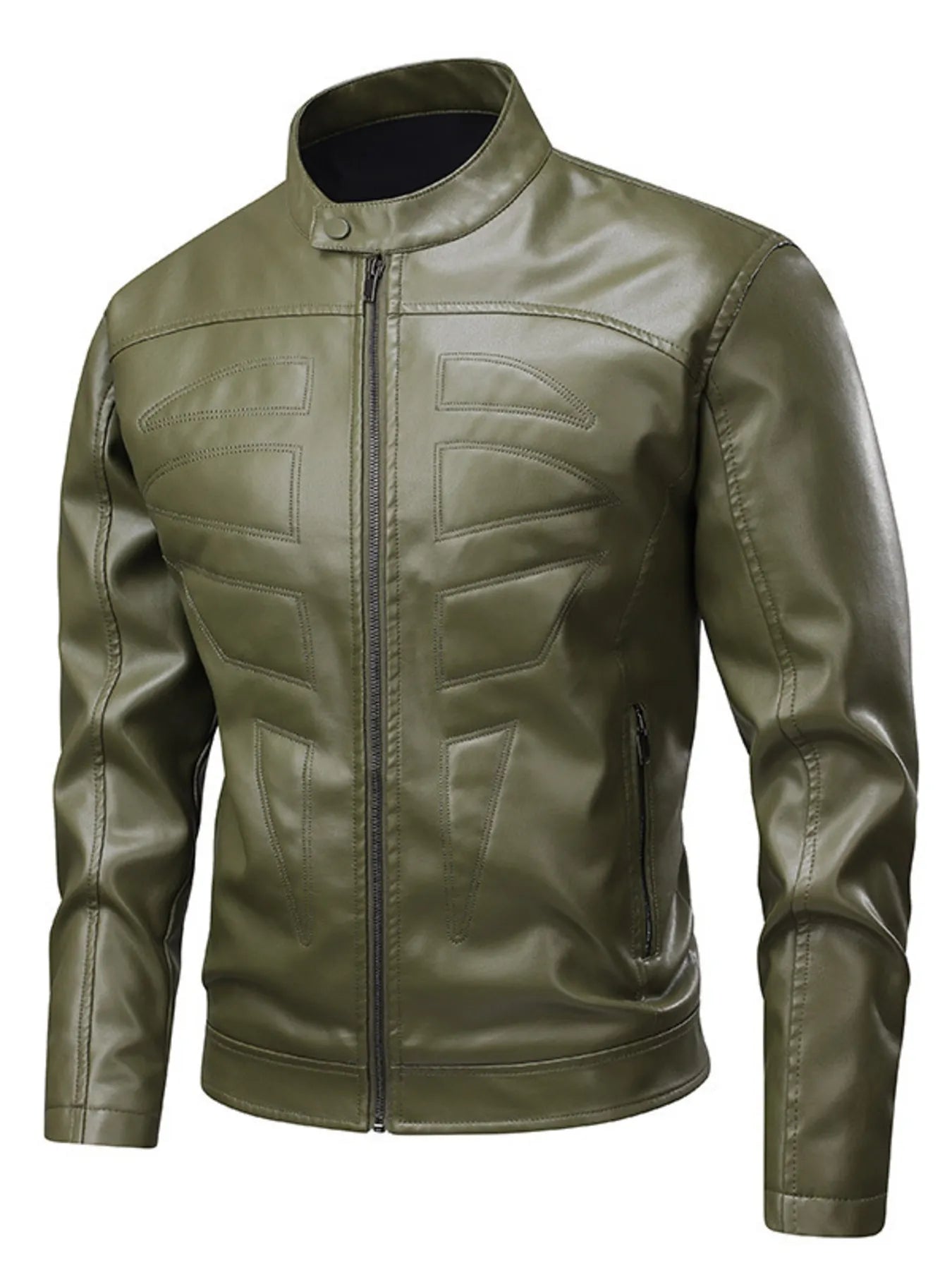 Men's full-size leather zip-up jacket by Shopimist, featuring a classic design and durable leather material.