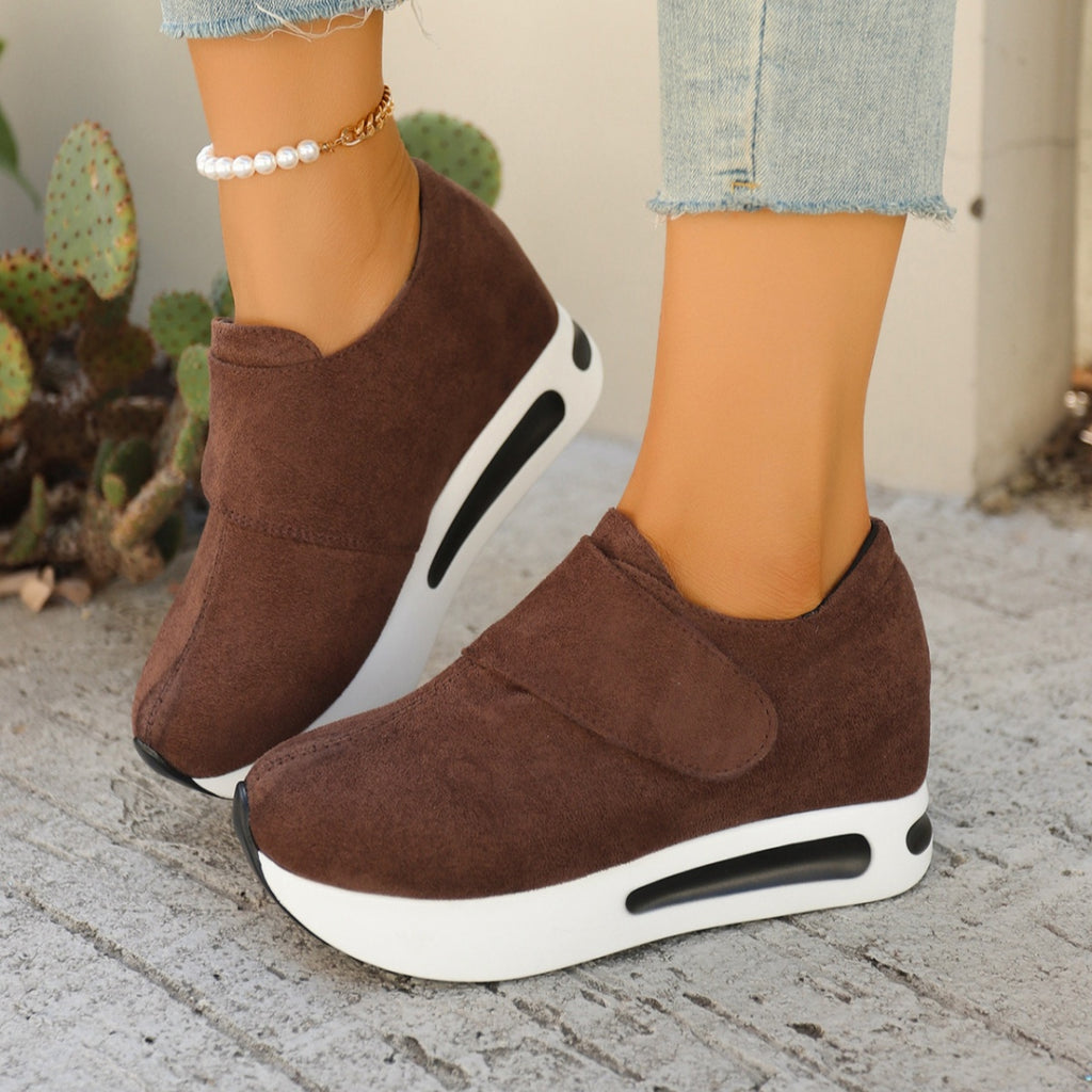 Women's round toe platform sneakers by Trendsi featuring trendy mid-heel casual shoes with a stylish and comfortable design.