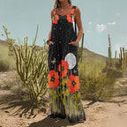 Women’s square-neck floral sleeveless jumpsuit by Plush Fashion Hub, casualwear with a fitted waist and floral print.