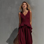 Women's sleeveless top and wide-leg pants two-piece casualwear set by FitiqueFit, featuring a relaxed fit and stylish design.
