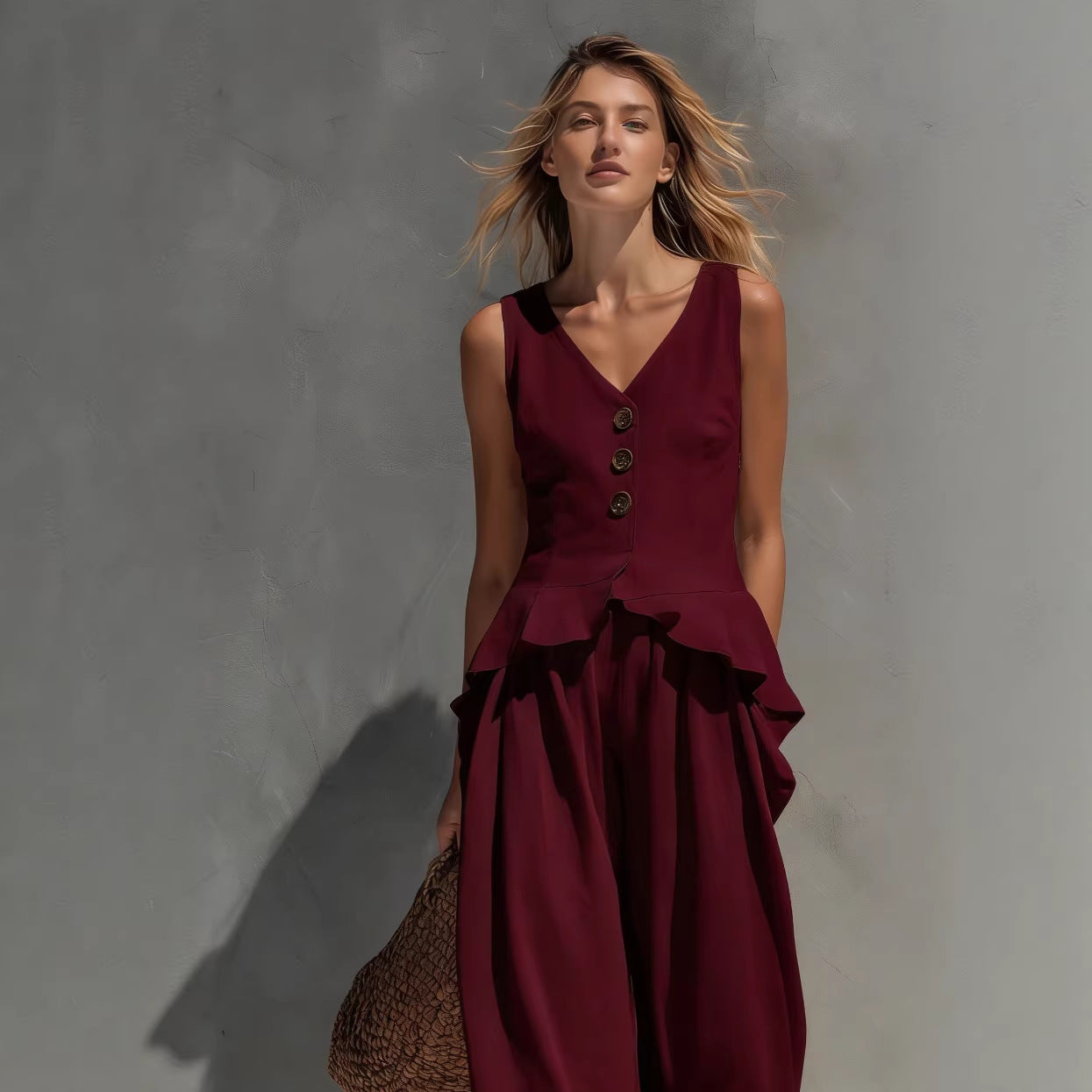 Women's sleeveless top and wide-leg pants two-piece casualwear set by FitiqueFit, featuring a relaxed fit and stylish design.
