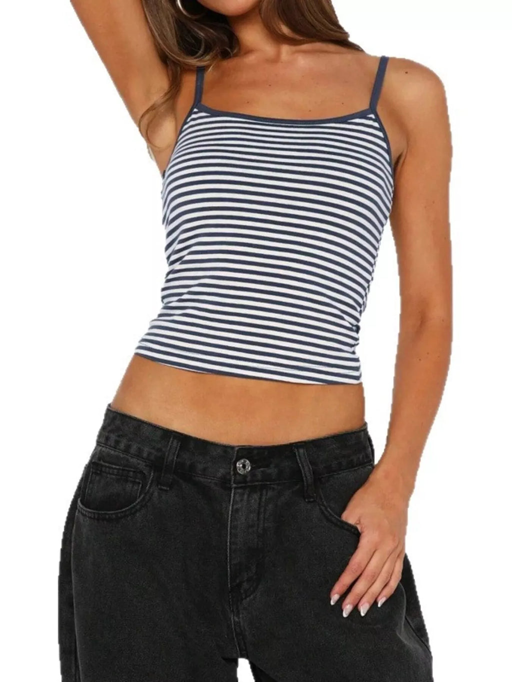Striped scoop neck cami shirt by Plush Fashion Hub, featuring a fitted design and stylish horizontal stripe pattern.