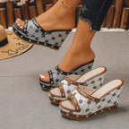 Shopimist peep toe wedge sandals with open toe design and chunky heel, perfect for summer and casual wear.