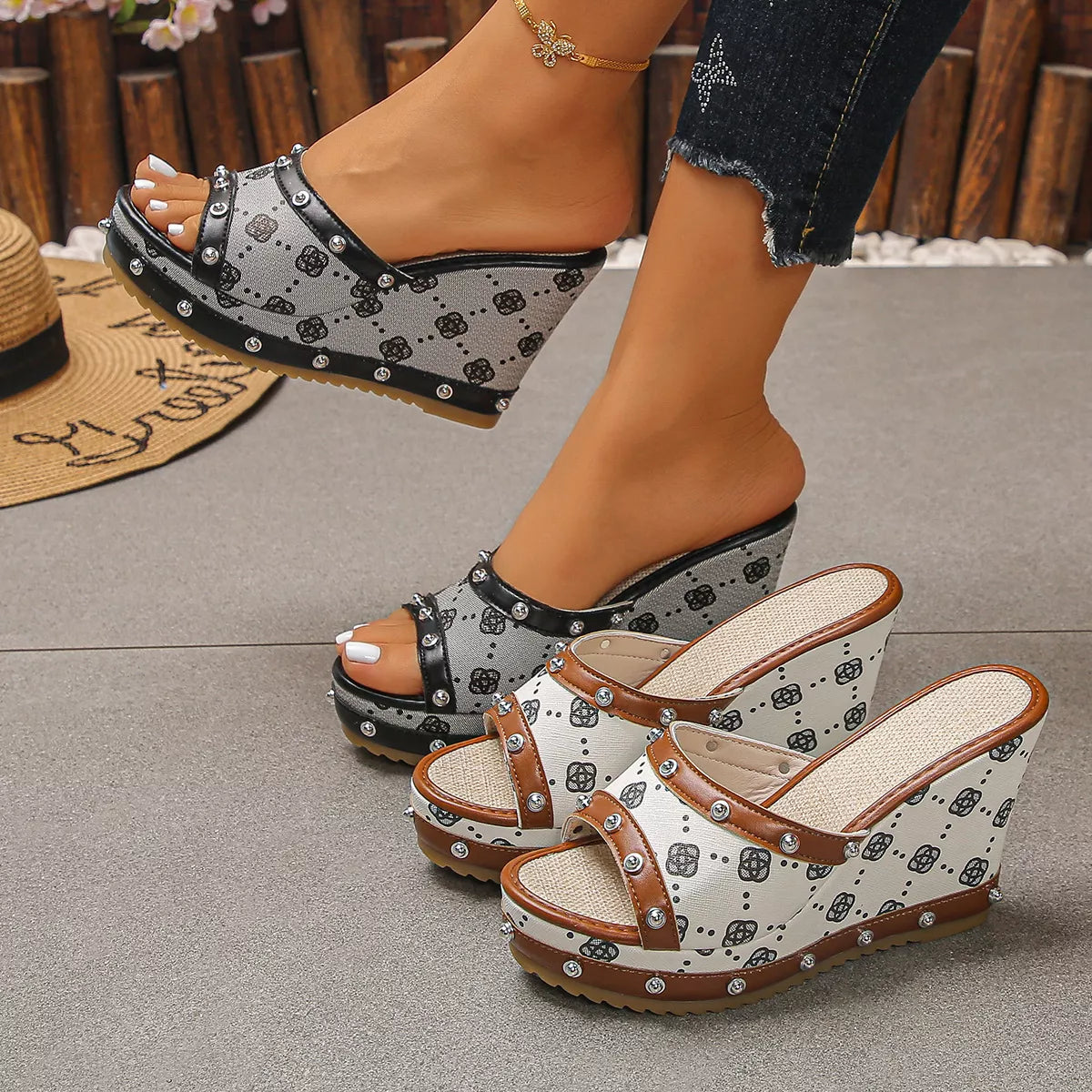 Shopimist peep toe wedge sandals with open toe design and chunky heel, perfect for summer and casual wear.