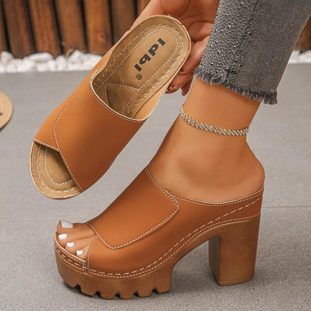 Shopimist open toe block heel sandals with stylish straps and a chunky heel, perfect for casual or dressy occasions.