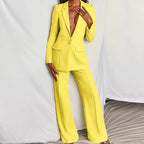 FitiqueFit two-piece blazer and straight-leg trousers suit with lapel collar, tailored fit, and classic design.