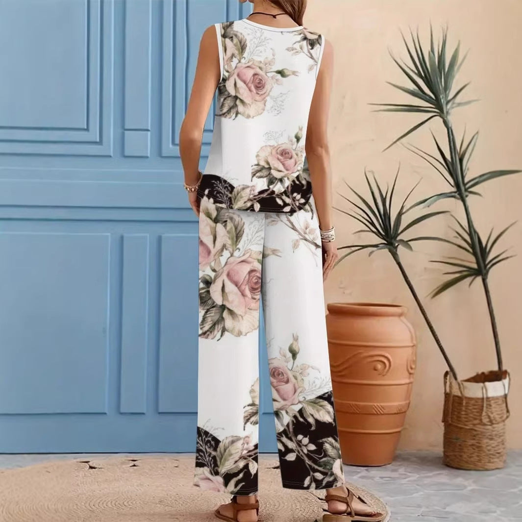 Milk Silk 3D Print sleeveless tank top and trousers set by FitiqueFit, featuring casualwear with a modern, textured 3D design.