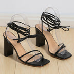 Women's simple square head strappy high heels, trendy women's shoes with sleek design and comfortable fit.