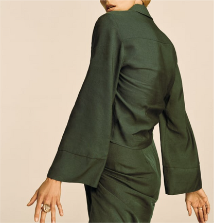 Fall Women Clothing Cotton Linen Bow Tie Shirt Long Sleeve Top Bella Mia