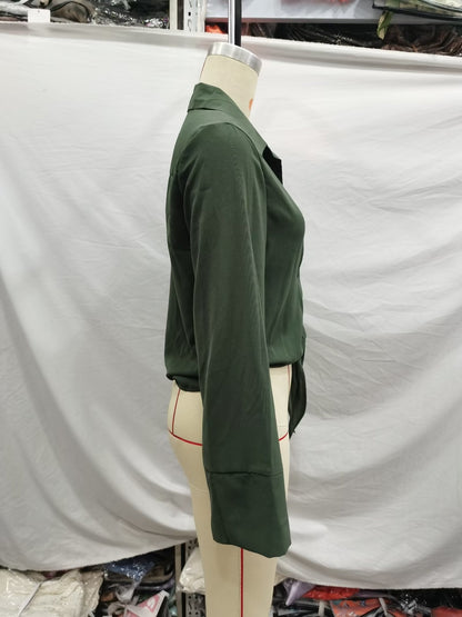 Fall Women Clothing Cotton Linen Bow Tie Shirt Long Sleeve Top Bella Mia